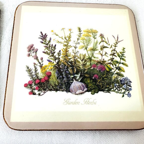 Pimpernel De Luxe Garden Herbs Coasters Set of 5 Garlic Rosemary Thyme Cork 4” - Picture 5 of 10